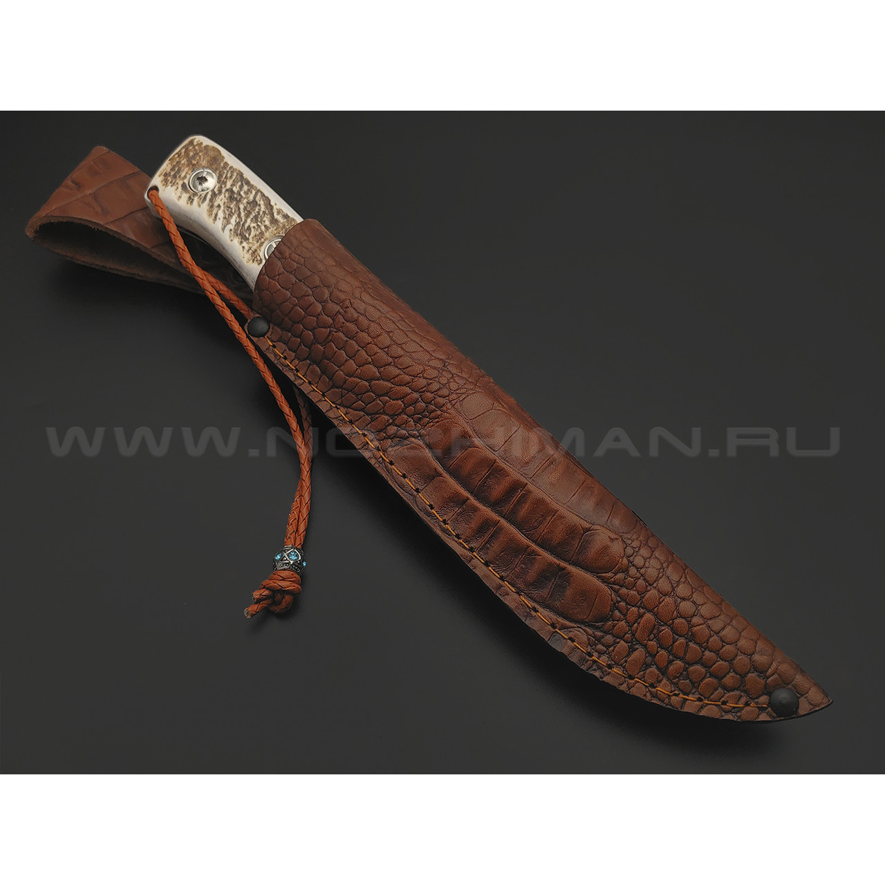 Платонов Д.Г. кованый нож Тигр сталь 95Х18, рукоять Рог лося, стальные винты