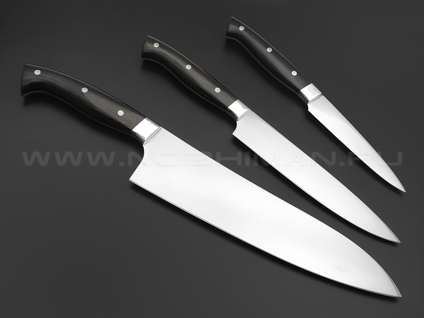 Платонов Д.Г. набор из 3-х кухонный ножей, сталь Aus-10, рукоять Дерево граб