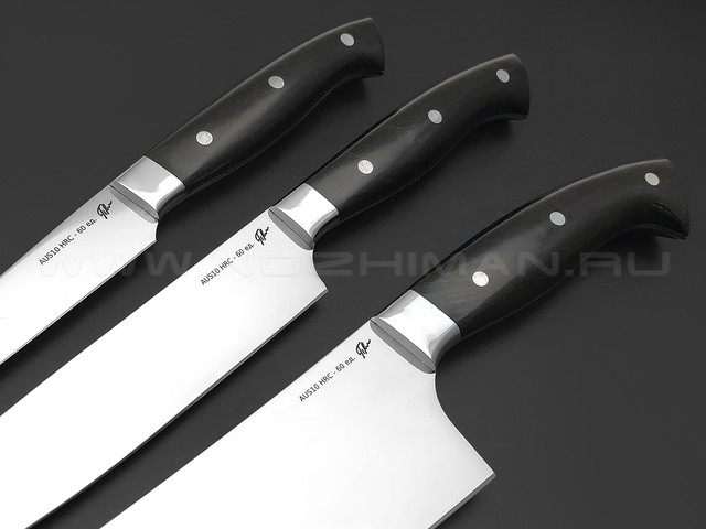 Платонов Д.Г. набор из 3-х кухонный ножей, сталь Aus-10, рукоять Дерево граб