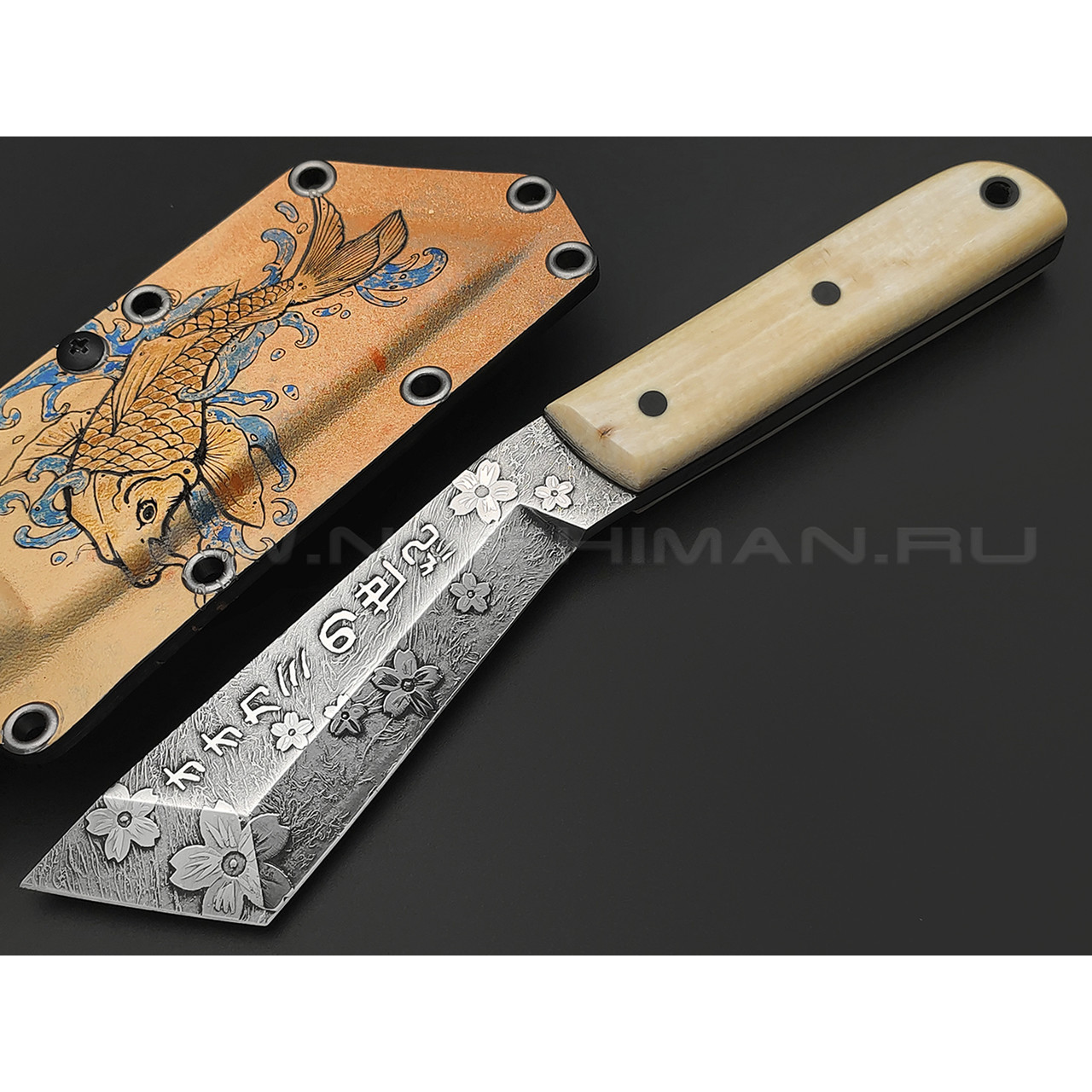 Волчий Век нож НДК Custom сталь 95Х18 WA, рукоять Бивень мамонта, карбоновые пины, G10