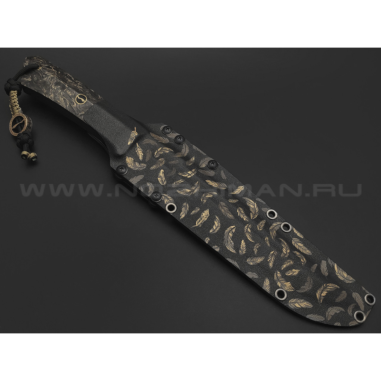 Волчий Век нож Гроза Custom сталь PGK WA, рукоять Carbon fiber dark matter gold, латунь, G10, мозаичные пины