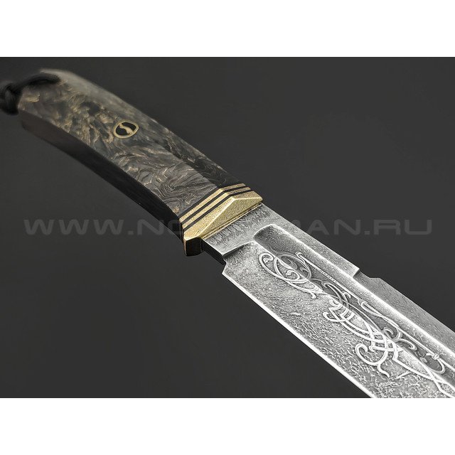 Волчий Век нож Гроза Custom сталь PGK WA, рукоять Carbon fiber dark matter gold, латунь, G10, мозаичные пины