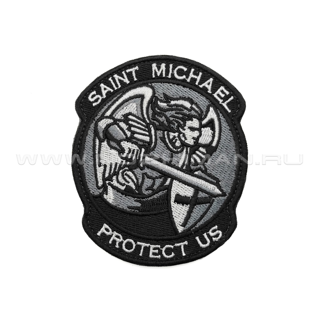 Патч П-400 "Святой Михаил - Saint Michael Protect Us" серый