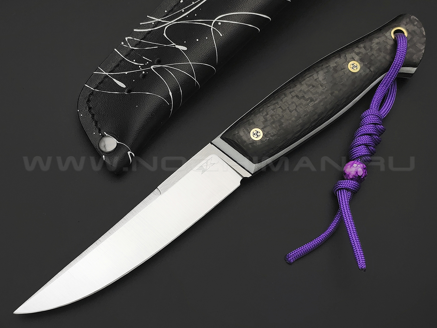 7 ножей нож Клык большой, сталь K340 satin, рукоять Carbon fiber, G10 white