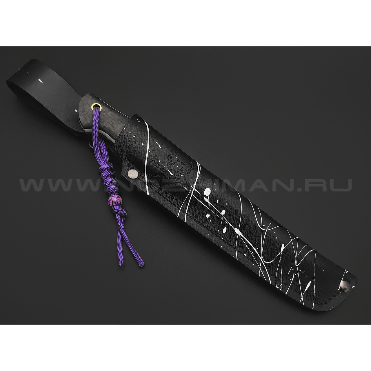 7 ножей нож Клык большой, сталь K340 satin, рукоять Carbon fiber, G10 white
