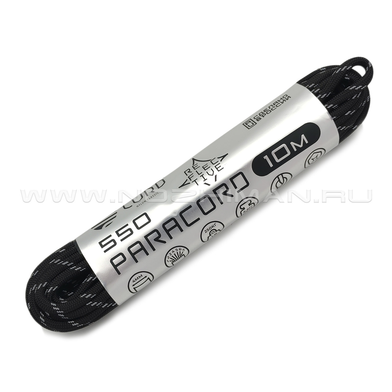 CORD Paracord 550 Светоотражающий Reflective Black