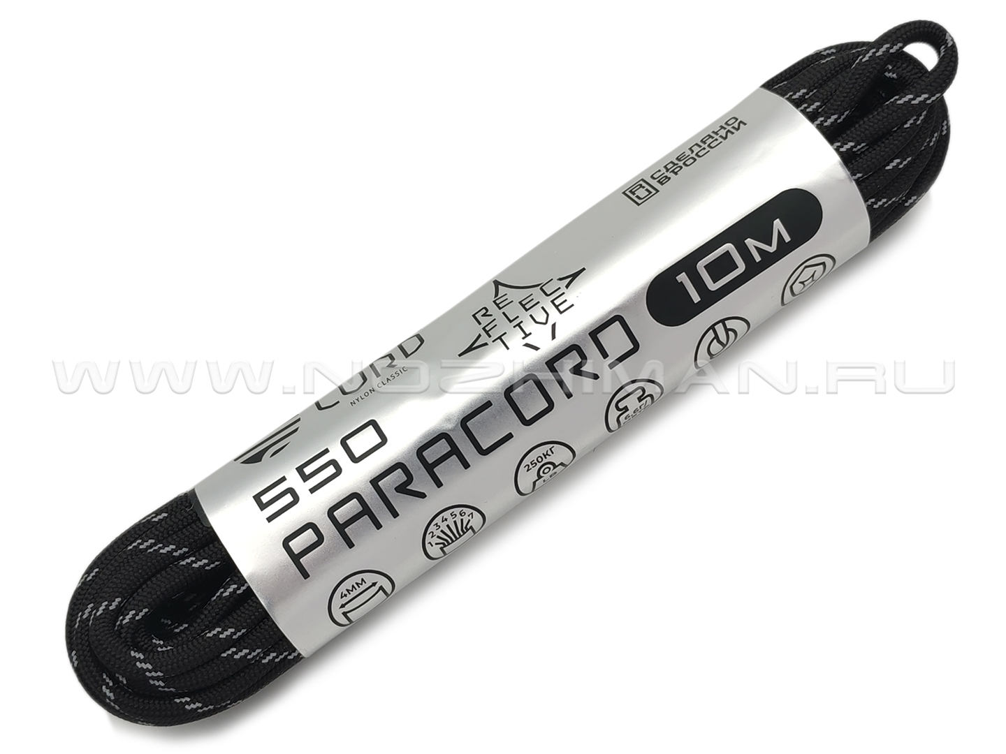 CORD Paracord 550 Светоотражающий Reflective Black