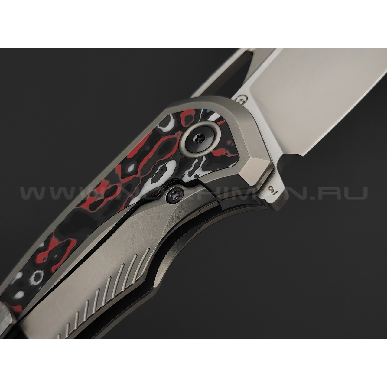TuoTown складной нож Whale Limited TWL-MR сталь M390 bead-blast & satin, рукоять Titanium TC4, Carbon fiber red