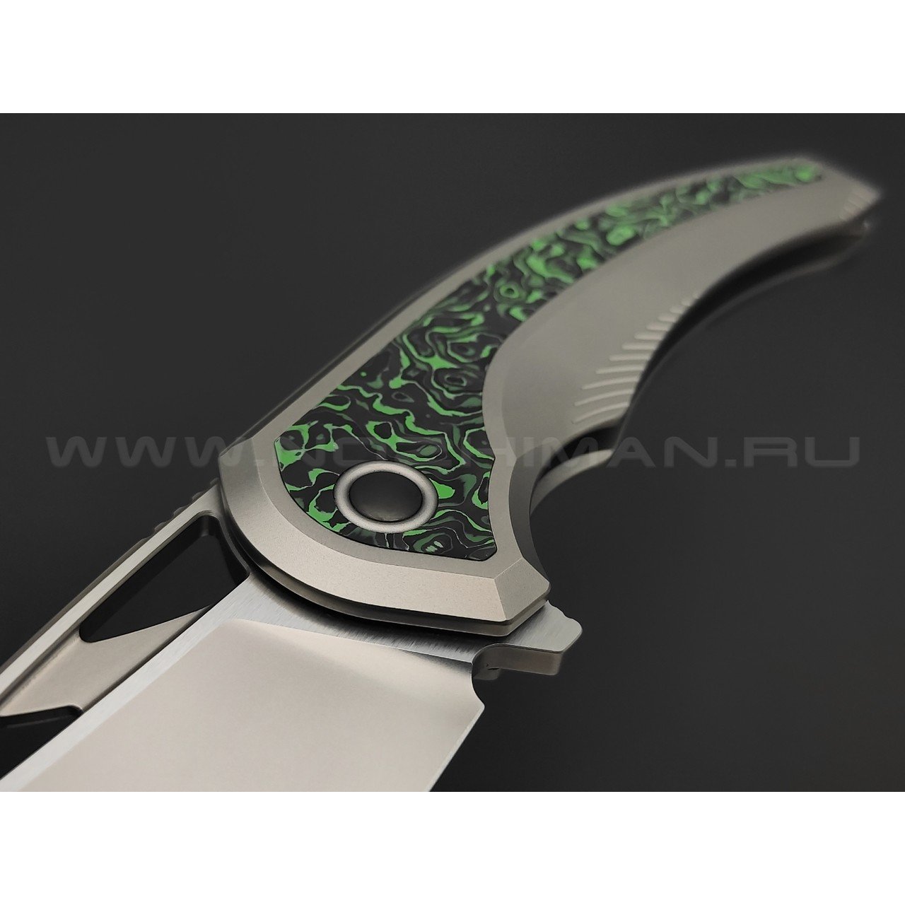 TuoTown складной нож Whale Limited TWL-MG сталь M390 bead-blast & satin, рукоять Titanium TC4, Carbon fiber green