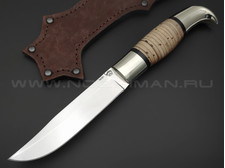 Товарищество Завьялова нож Финка Фронтовая сталь N690, рукоять Наборная береста, граб, мельхиор