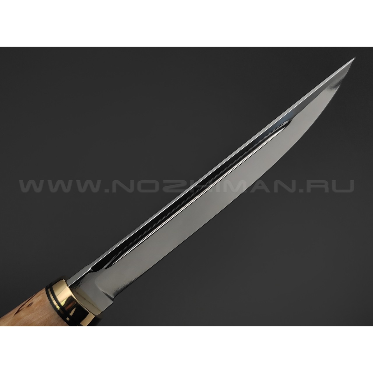 Товарищество Завьялова нож Финка Лапуа сталь K340, рукоять Стаб. карельская береза, латунь