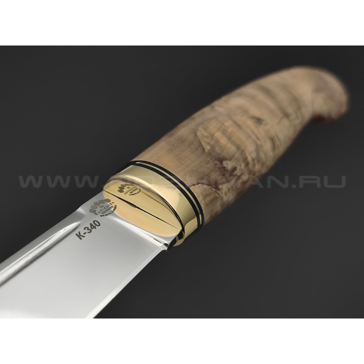 Товарищество Завьялова нож Финка Лапуа сталь K340, рукоять Стаб. карельская береза, латунь