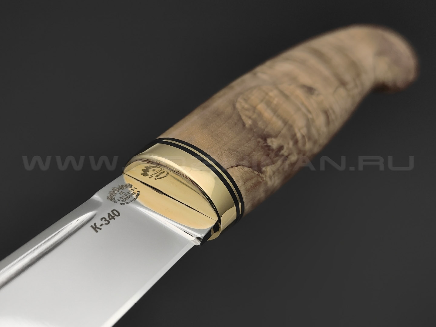 Товарищество Завьялова нож Финка Лапуа сталь K340, рукоять Стаб. карельская береза, латунь