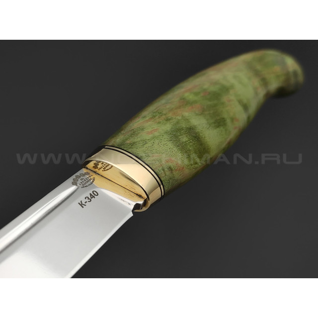 Товарищество Завьялова нож Финка-М сталь K340, рукоять Стаб. карельская береза зеленая, латунь