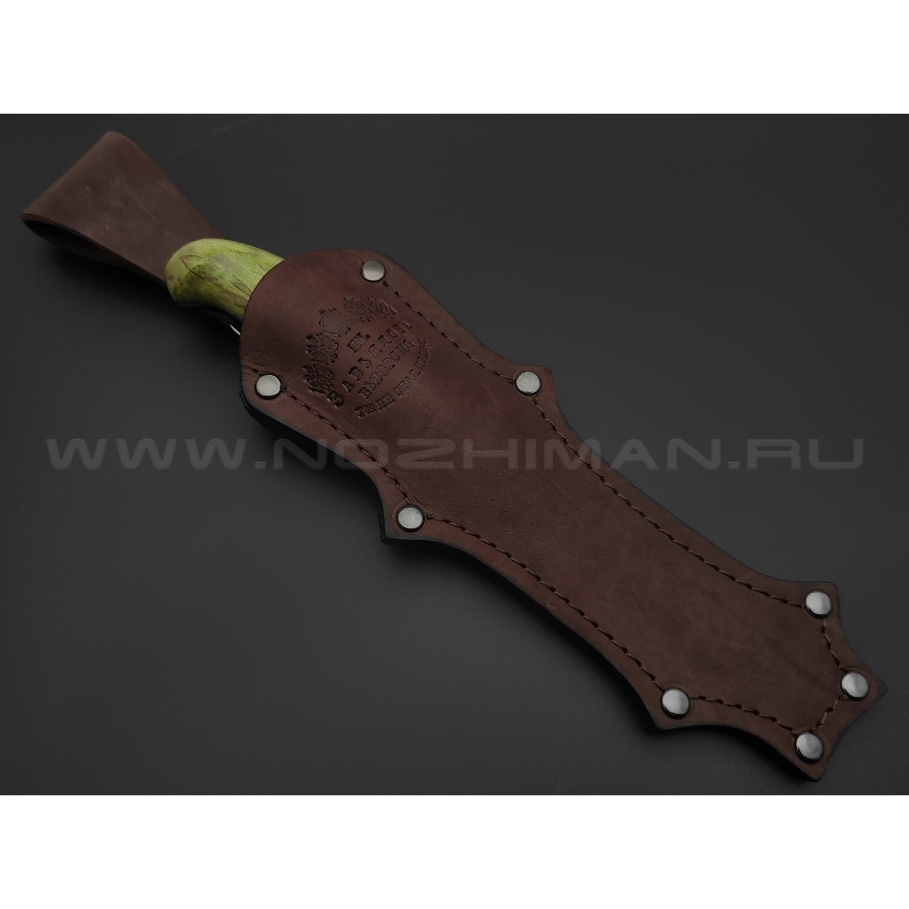Товарищество Завьялова нож Финка-М сталь K340, рукоять Стаб. карельская береза зеленая, латунь