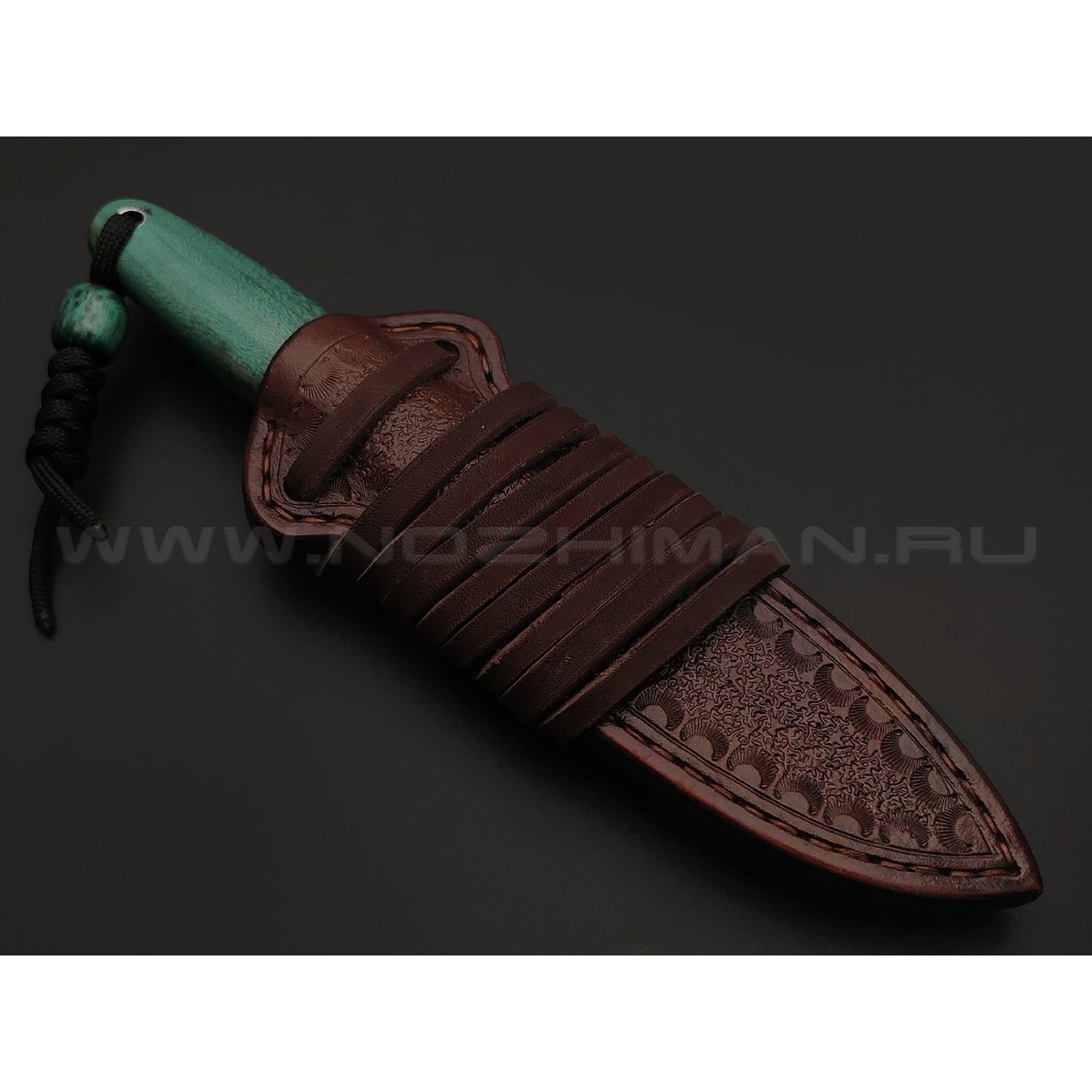 Кузница Ковчег нож Шейный сталь VG-10, рукоять Стаб. карельская береза зеленая, зуб мамонта, мельхиор