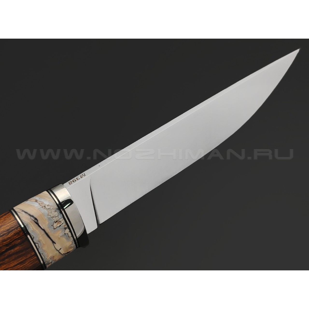 Кузница Ковчег нож Скаут сталь M398, рукоять Айронвуд, зуб мамонта, мельхиор