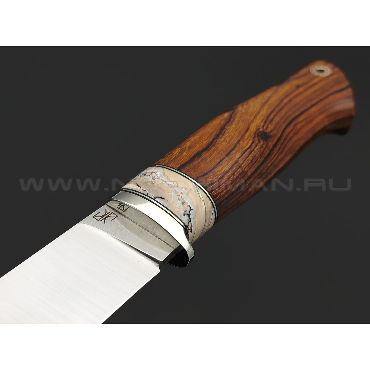 Кузница Ковчег нож Скаут сталь M398, рукоять Айронвуд, зуб мамонта, мельхиор