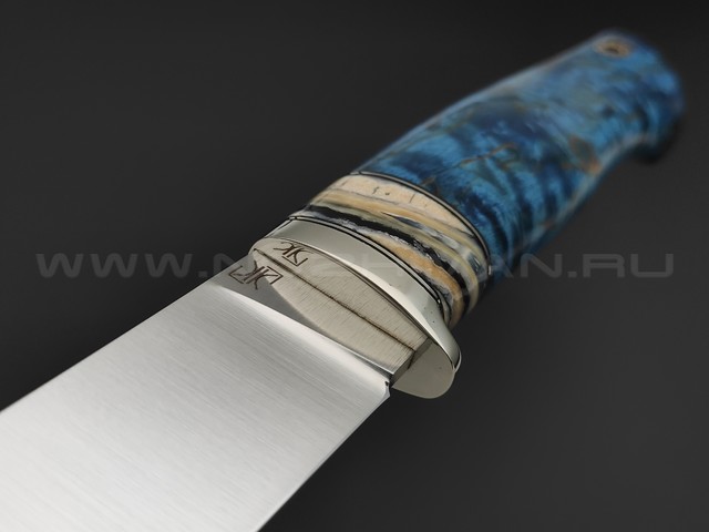 Кузница Ковчег нож Таежный сталь M390, рукоять Стаб. карельская береза синяя, зуб мамонта, мельхиор