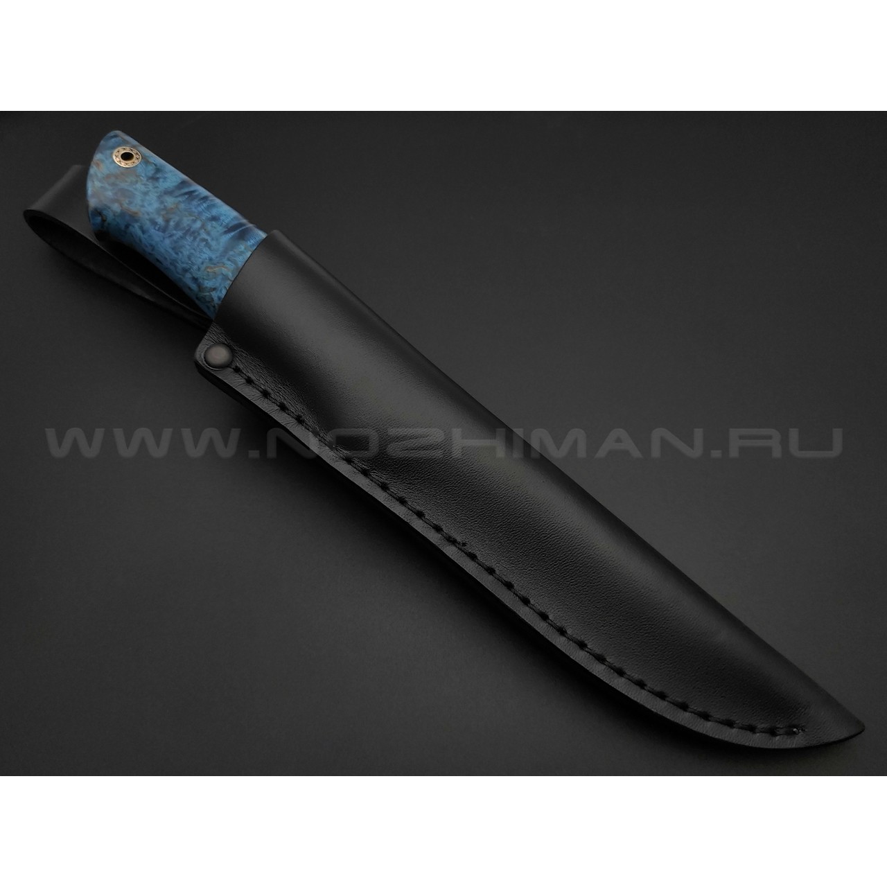 Кузница Ковчег нож Таежный сталь M390, рукоять Стаб. карельская береза синяя, зуб мамонта, мельхиор