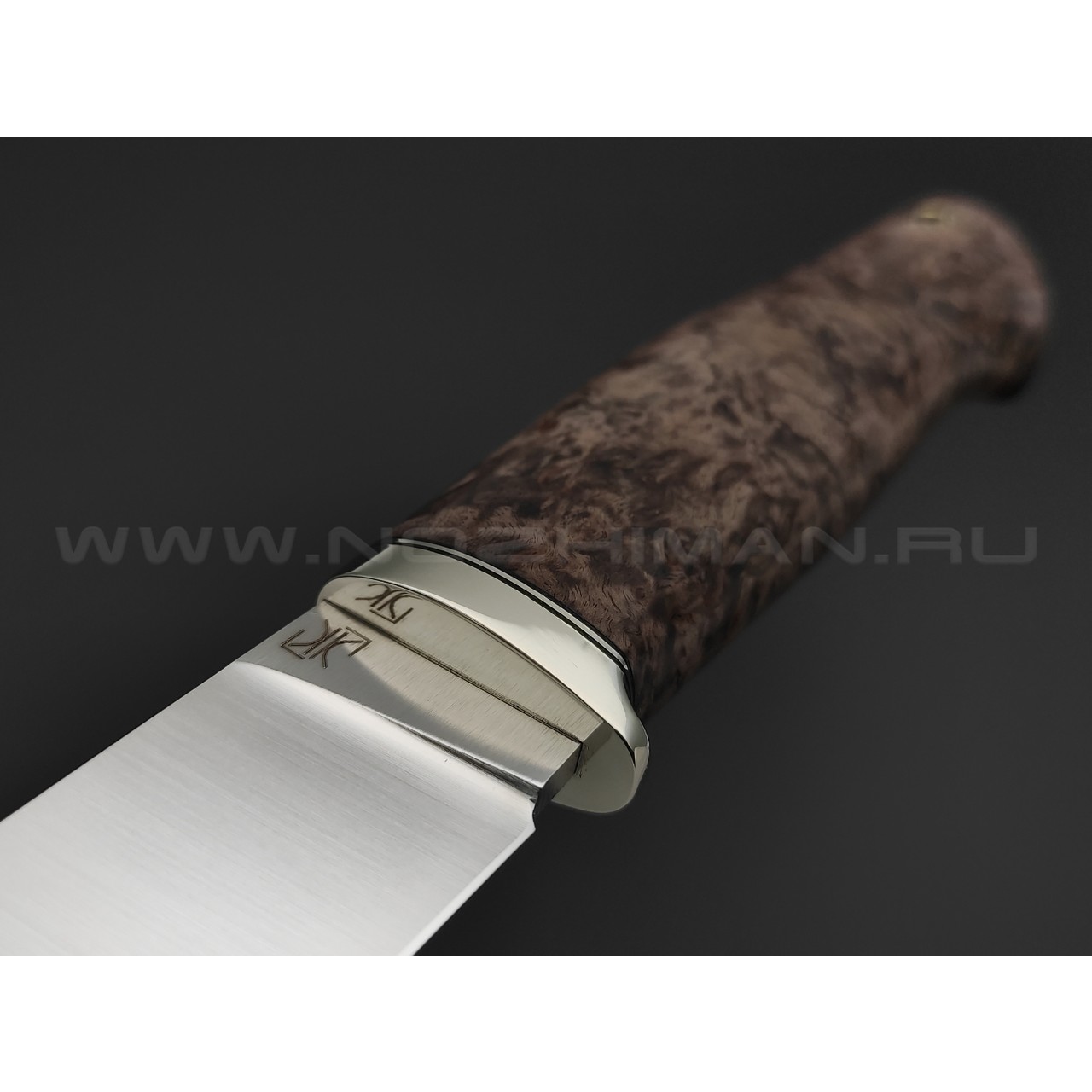 Кузница Ковчег нож Скаут сталь Elmax, рукоять Стаб. карельская береза, мельхиор