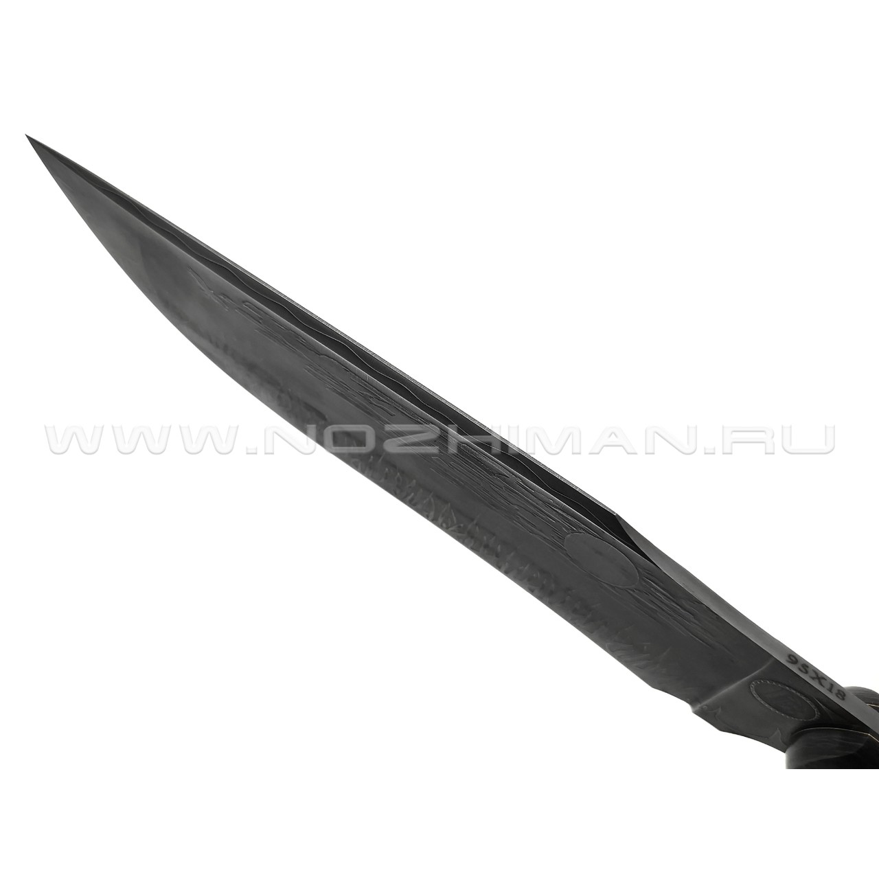 Дмитрий Болбат нож Пламя сталь 95Х18 худ. травление, рукоять Стаб. граб, карбон, латунь