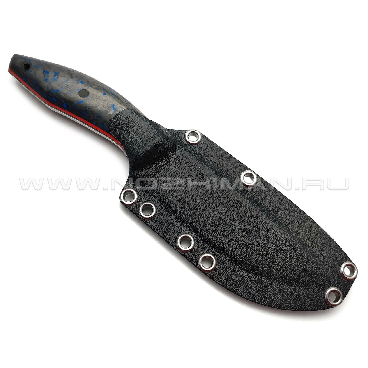 Богдан Гоготов нож NBG-64 сталь Cromax травление, рукоять Chaotic carbon fiber blue