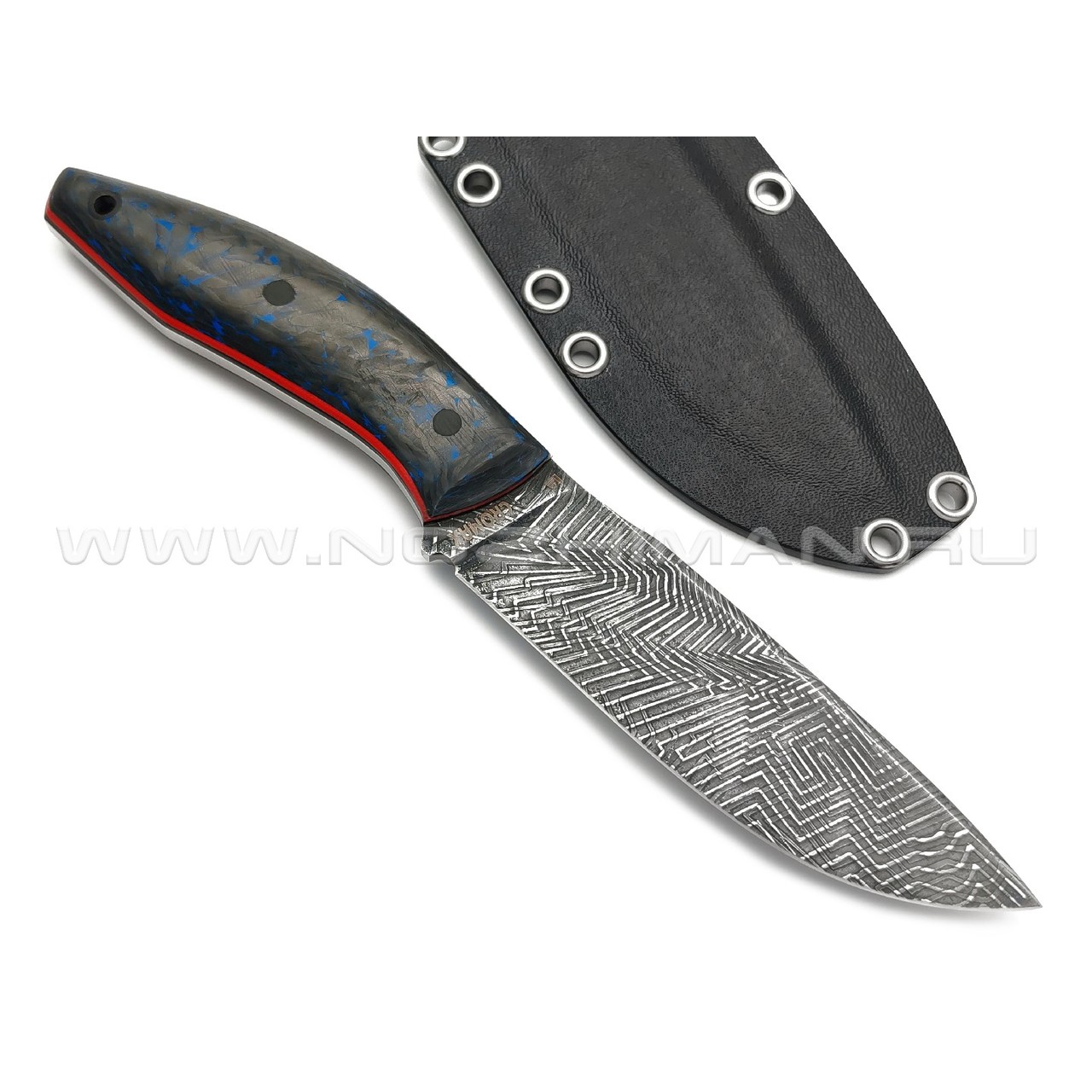 Богдан Гоготов нож NBG-64 сталь Cromax травление, рукоять Chaotic carbon fiber blue