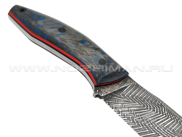 Богдан Гоготов нож NBG-64 сталь Cromax травление, рукоять Chaotic carbon fiber blue