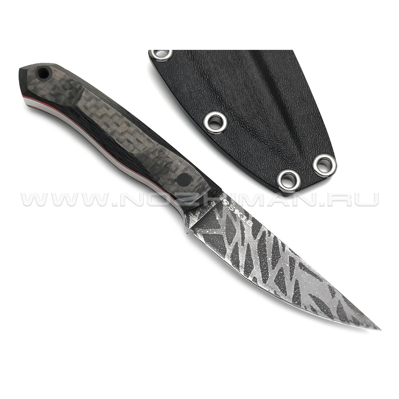 Богдан Гоготов нож NBG-57 сталь 95Х18 травление, рукоять Carbon fiber