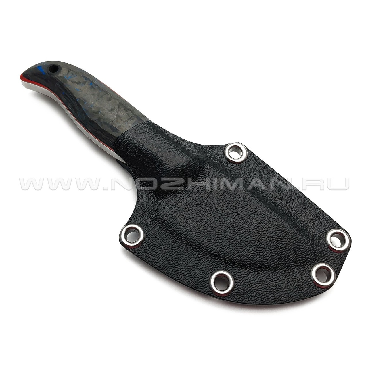 Богдан Гоготов нож NBG-55 сталь 95Х18 травление, рукоять Chaotic carbon fiber blue