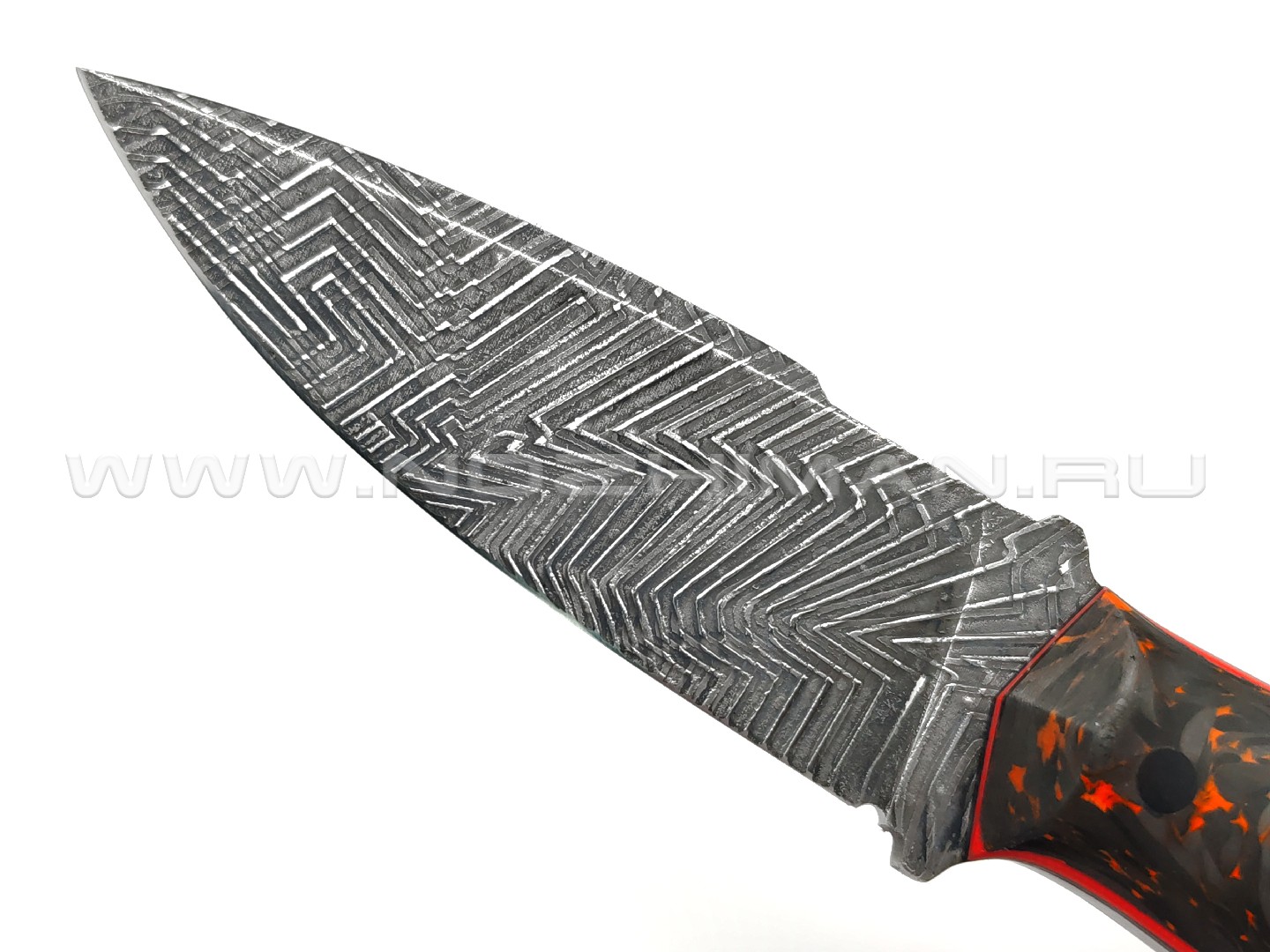 Богдан Гоготов нож NBG-58 сталь Cromax травление, рукоять Chaotic carbon fiber orange