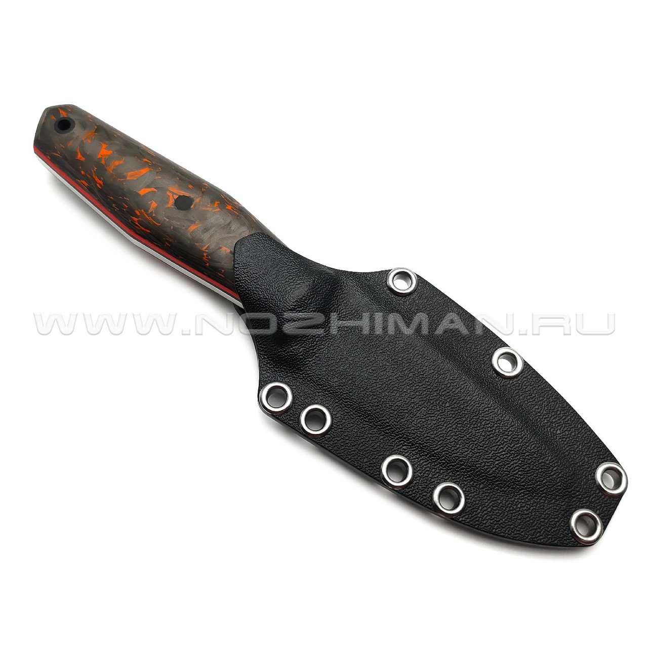 Богдан Гоготов нож NBG-58 сталь Cromax травление, рукоять Chaotic carbon fiber orange