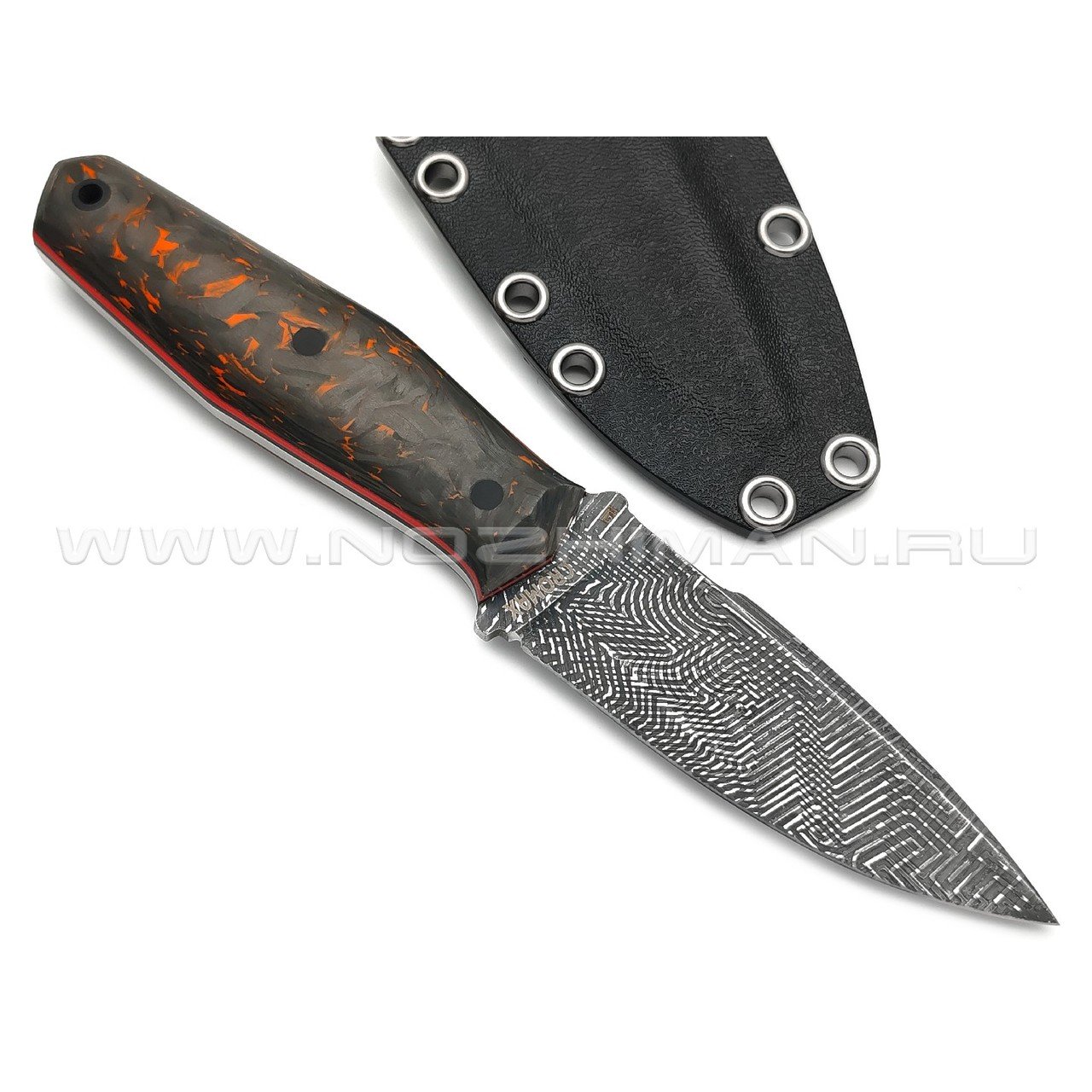 Богдан Гоготов нож NBG-58 сталь Cromax травление, рукоять Chaotic carbon fiber orange