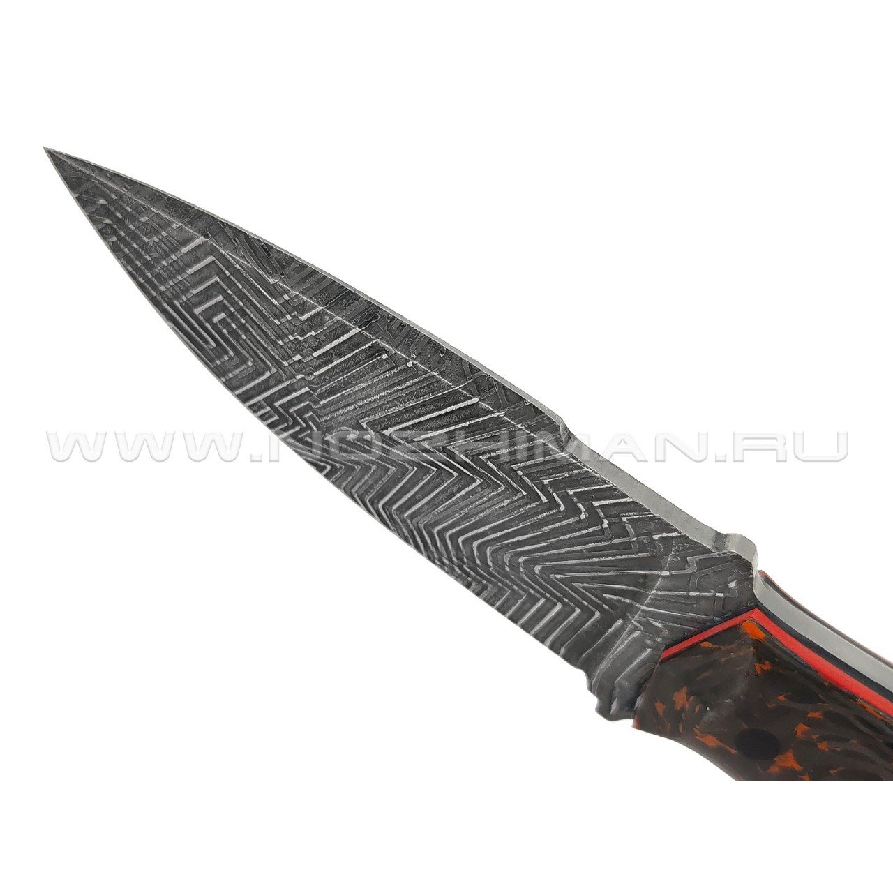 Богдан Гоготов нож NBG-58 сталь Cromax травление, рукоять Chaotic carbon fiber orange