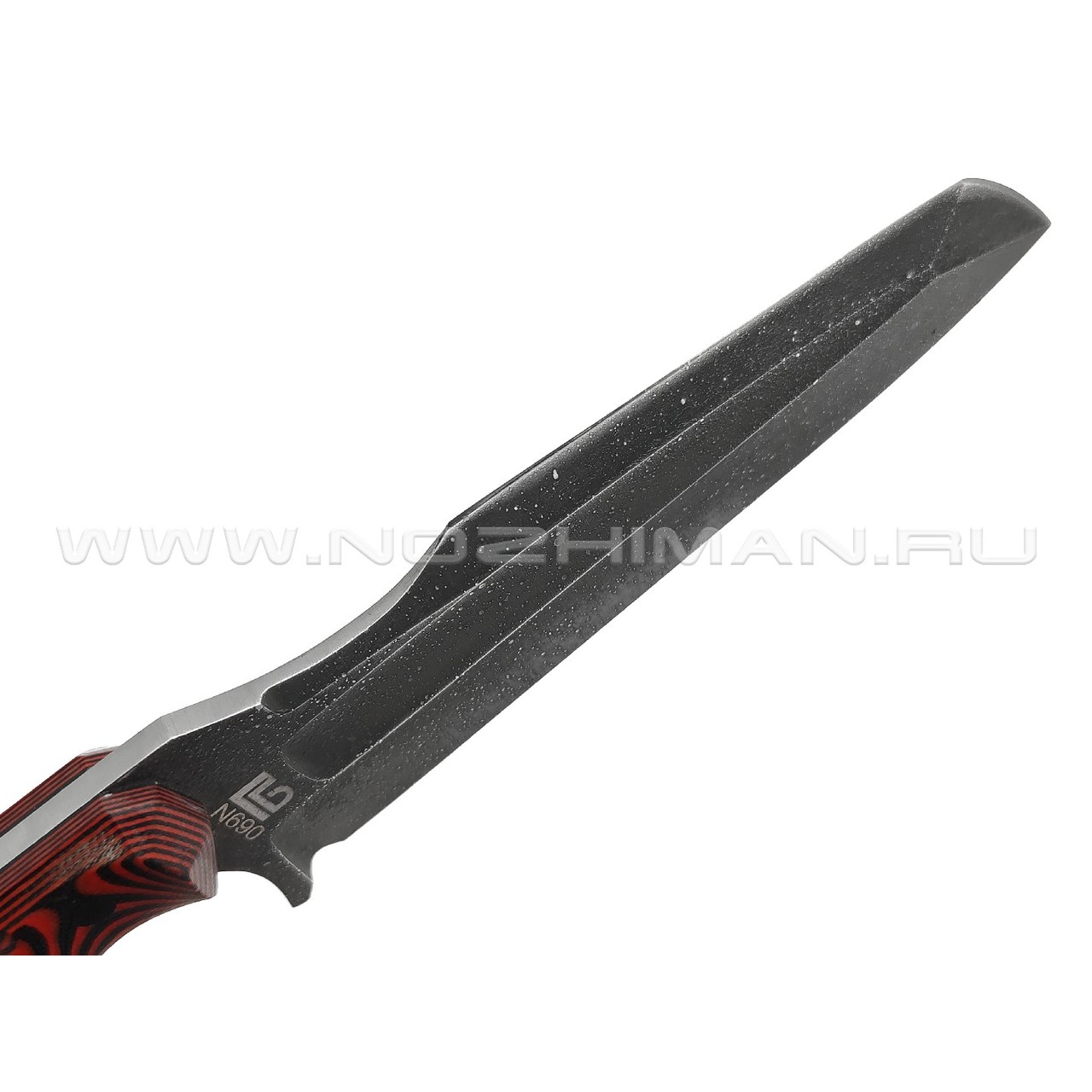 Богдан Гоготов нож NBG-69 сталь N690 травление, рукоять G10 black & red