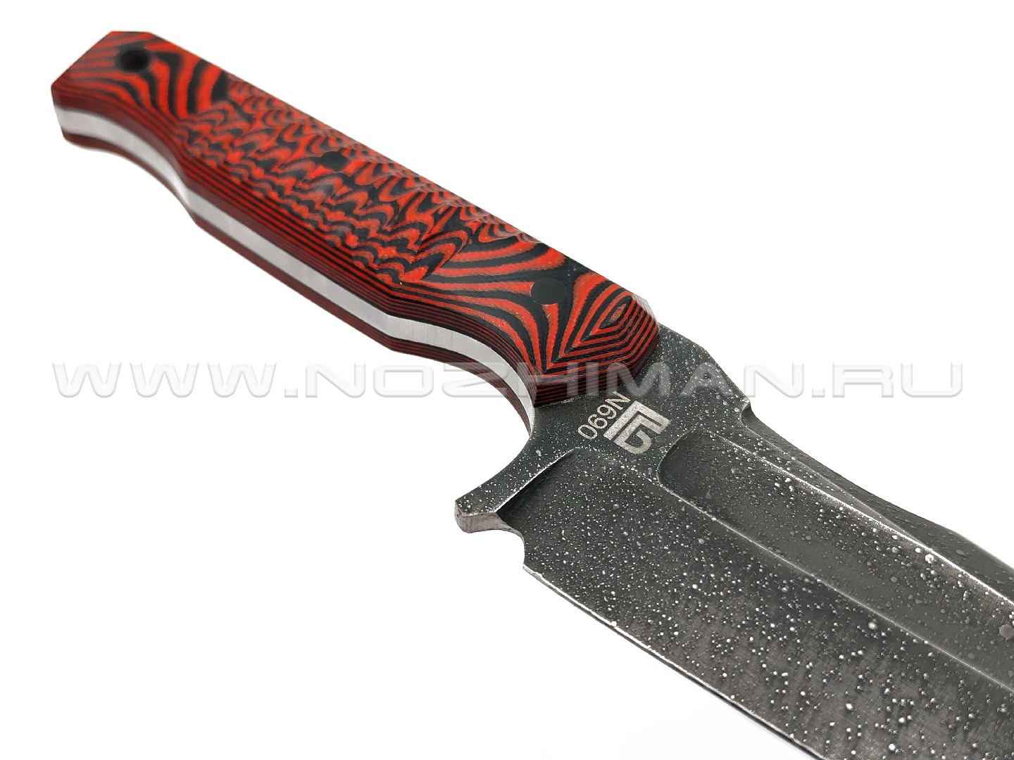 Богдан Гоготов нож NBG-69 сталь N690 травление, рукоять G10 black & red