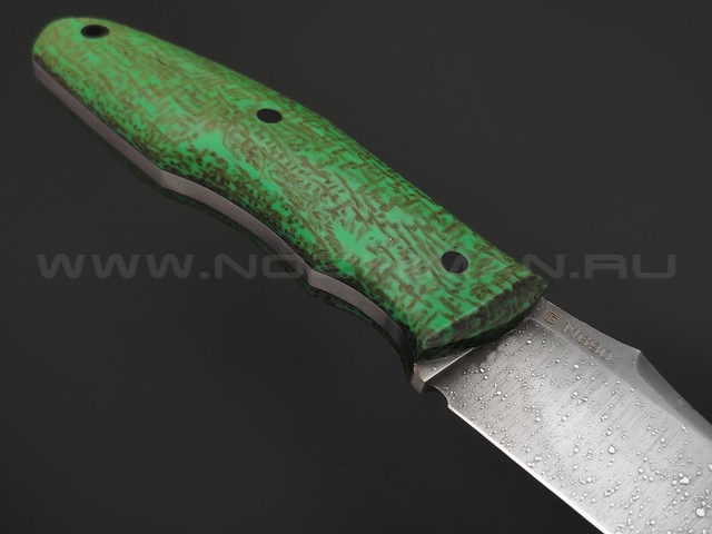 Богдан Гоготов нож NBG-63 сталь N690 травление, рукоять Micarta jute neon green