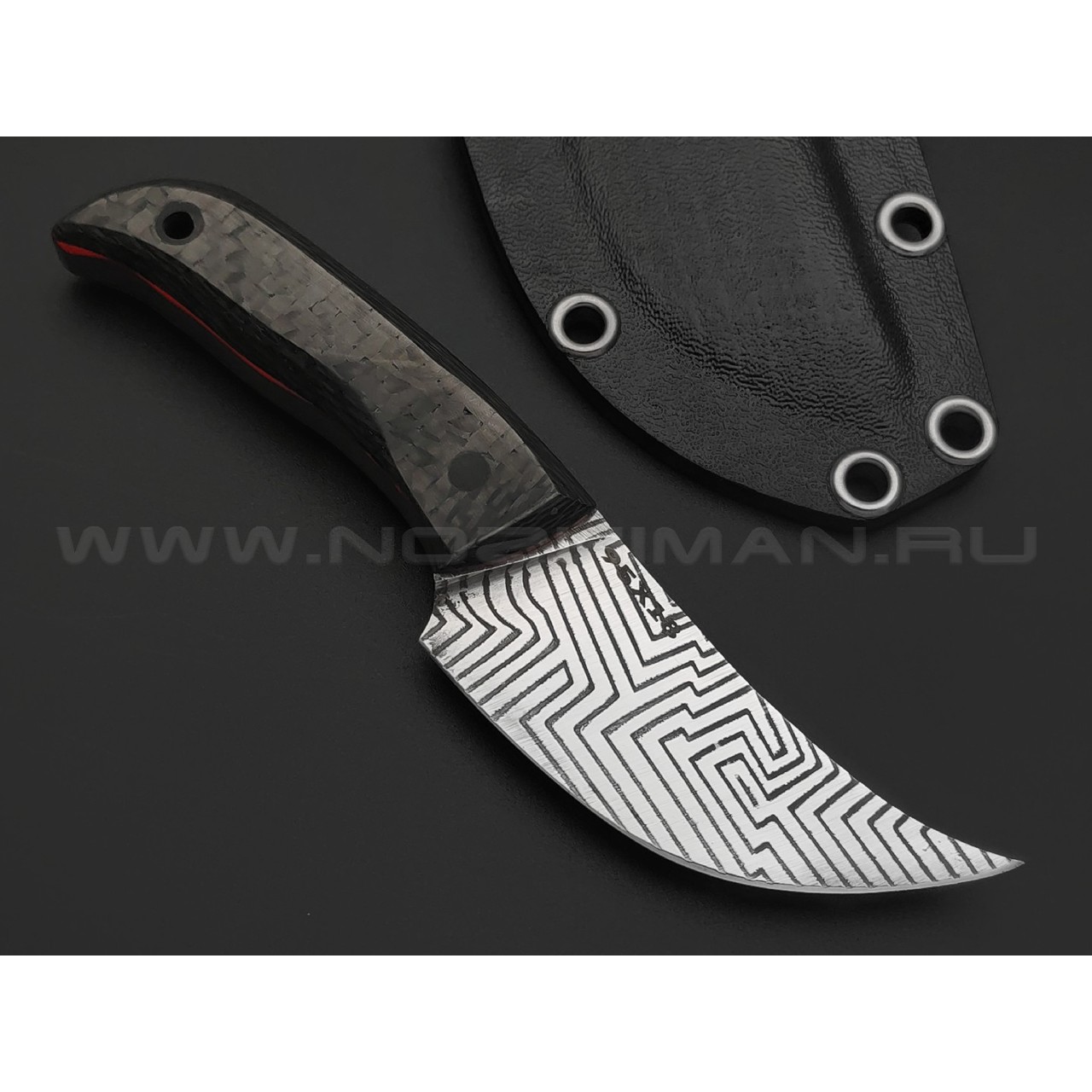 Богдан Гоготов нож NBG-56 сталь 95Х18 травление, рукоять Carbon fiber