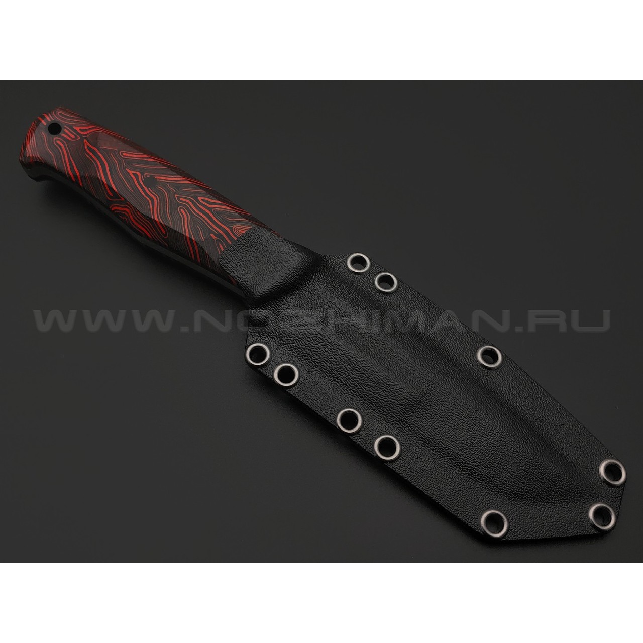 Богдан Гоготов нож Танто NBG-67 сталь 95Х18 травление, рукоять G10 chaotic black & red