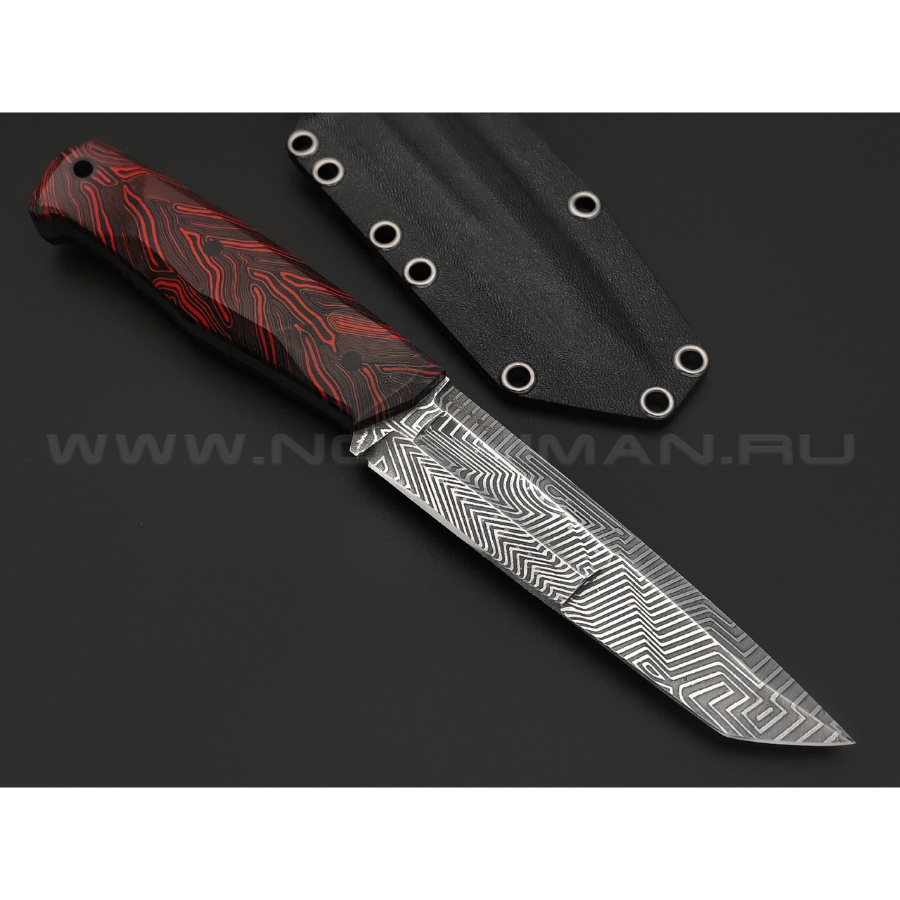 Богдан Гоготов нож Танто NBG-67 сталь 95Х18 травление, рукоять G10 chaotic black & red