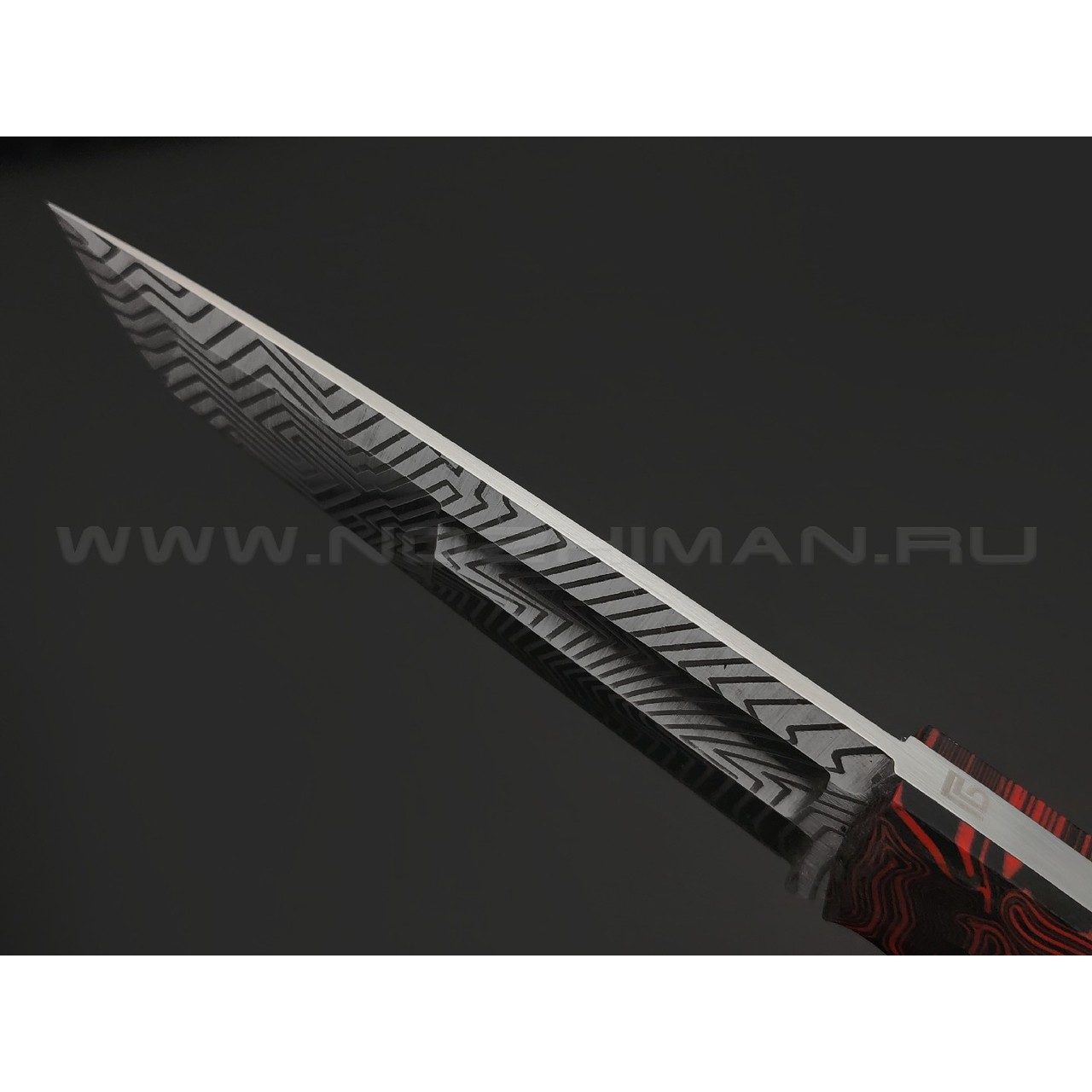 Богдан Гоготов нож Танто NBG-67 сталь 95Х18 травление, рукоять G10 chaotic black & red