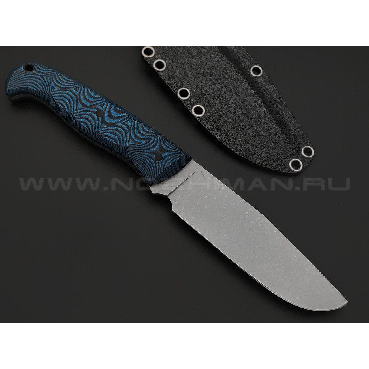 Волчий Век нож Ямской сталь N690 WA стоунвош, рукоять G10 black & blue, карбон