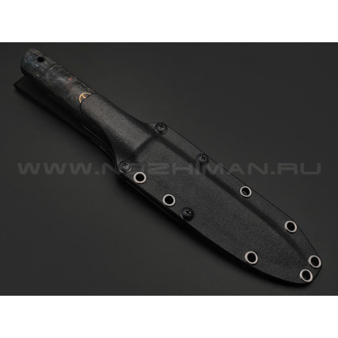 Волчий Век нож Слон Custom сталь M390 WA травление, рукоять Стаб. карельская береза, карбон, позвонок кита, пин