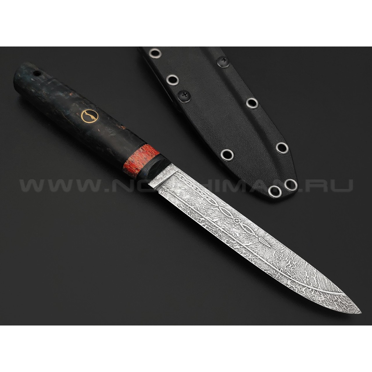 Волчий Век нож Слон Custom сталь M390 WA травление, рукоять Стаб. карельская береза, карбон, позвонок кита, пин