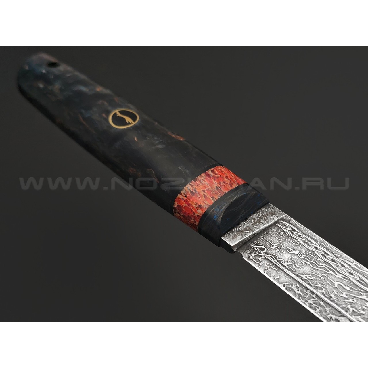 Волчий Век нож Слон Custom сталь M390 WA травление, рукоять Стаб. карельская береза, карбон, позвонок кита, пин