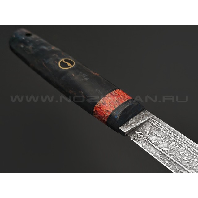 Волчий Век нож Слон Custom сталь M390 WA травление, рукоять Стаб. карельская береза, карбон, позвонок кита, пин