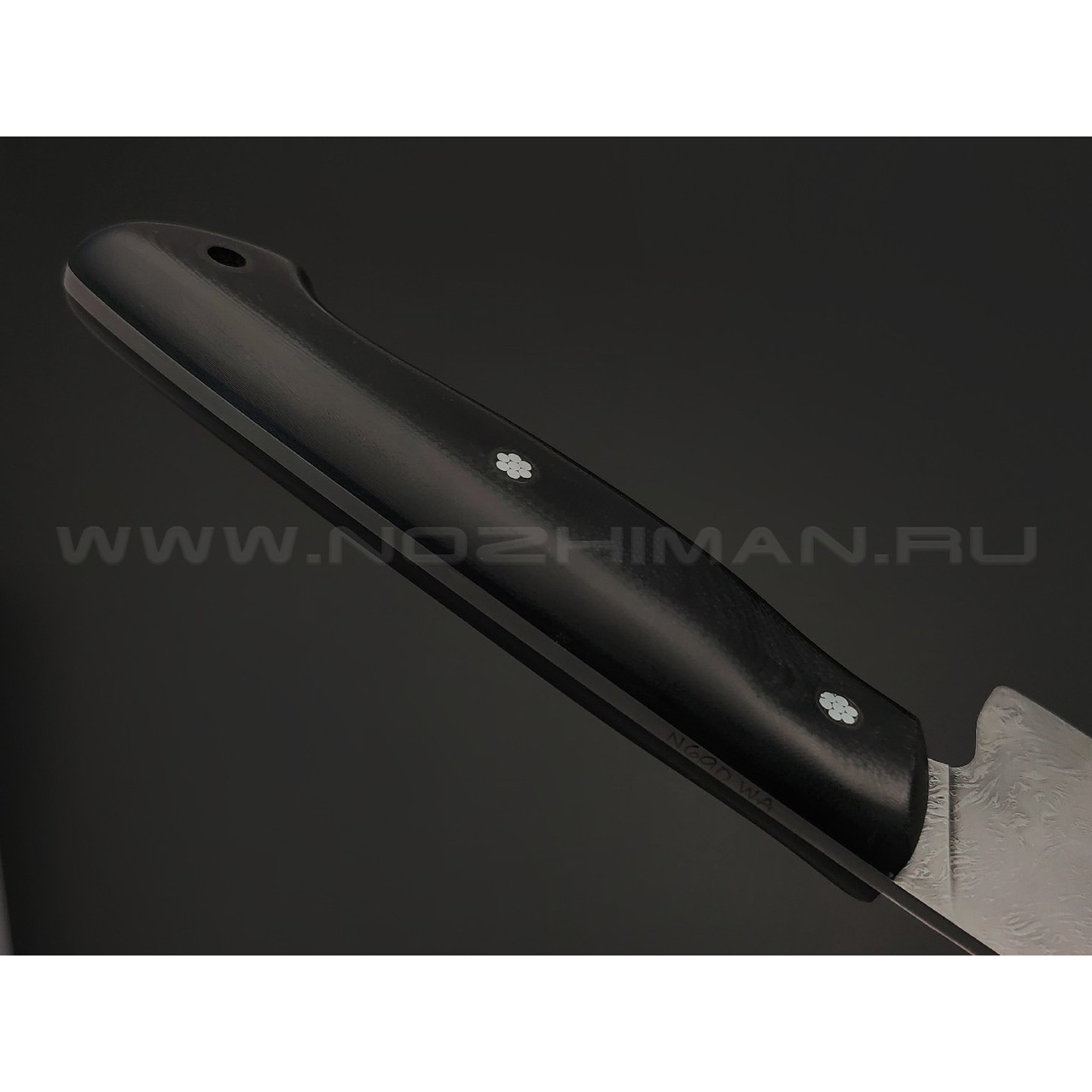 Волчий Век нож Шеф Custom сталь N690 WA дамаскаж, рукоять G10 black, мозаичные пины, карбон