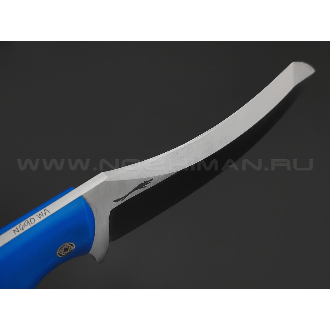 Волчий Век нож Кондрат 12 сталь N690 WA satin, рукоять G10 blue, мозаичные пины