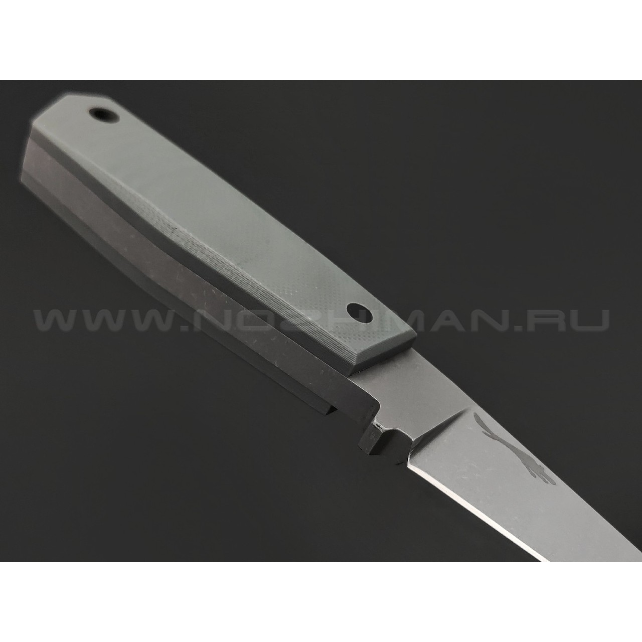 Волчий Век нож Кибертрак сталь 1.4116 WA стоунвош, обух 6.8 мм, рукоять G10 grey, карбон